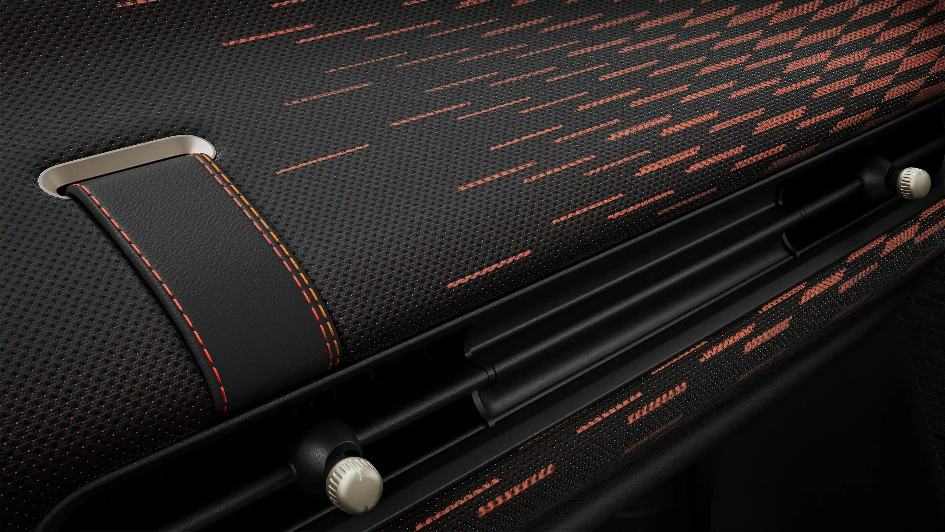 Vy av instrumentpanelen på MINI Cooper med utrustningsnivå JCW i rött och svart