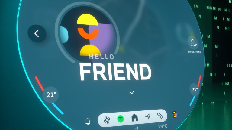 MINI rund display med välkomstmeddelande till föraren