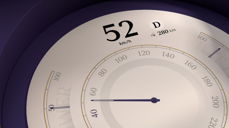 MINI rund display som visar hastighetsmätare i Timeless Mode